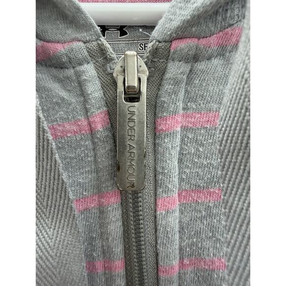 Under Armour Womens Jacket Size XL Gray Pink Strip Zip Up Hooded Semi-Fitted - Picture 3 of 11